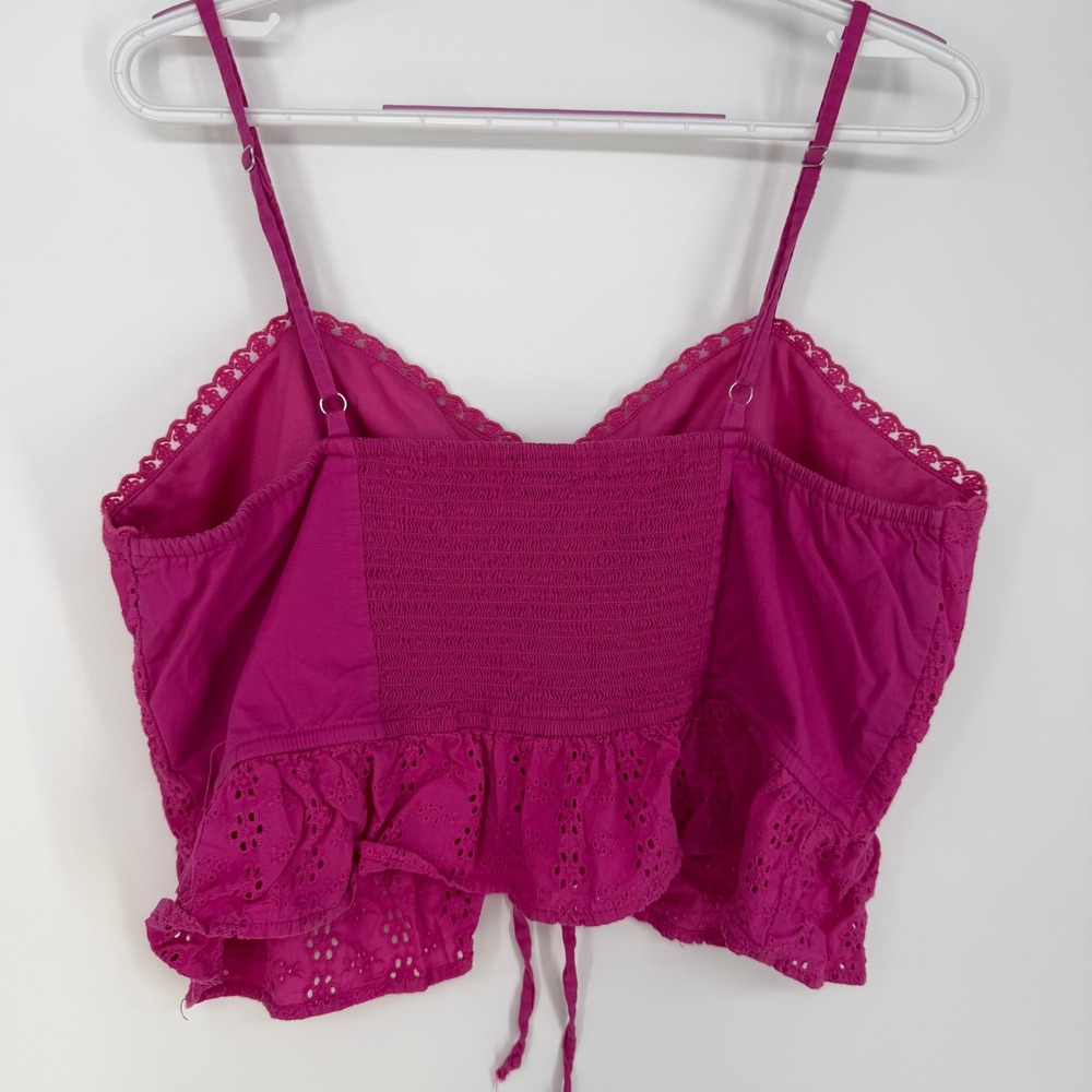 Wild‎ Fable Eyelet Cami Womens XXL Pink Lace Up Smocked Boho Top Barbie Babydoll - Picture 5 of 5